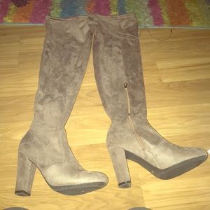 Light Brown Suede Knee High Boots